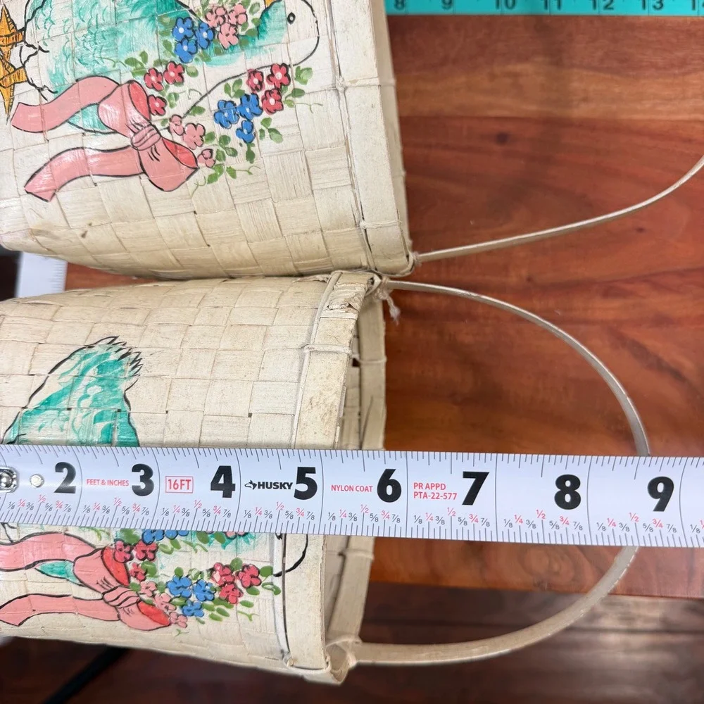 Palecek San Francisco Woven Duck Baskets Hand Painted Floral Pair Cream Set of 2